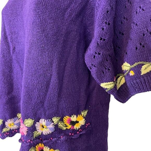Herman Geist Hand Embroidered Womens Embroidered Vintage Purple Sweater sz S - Picture 9 of 16